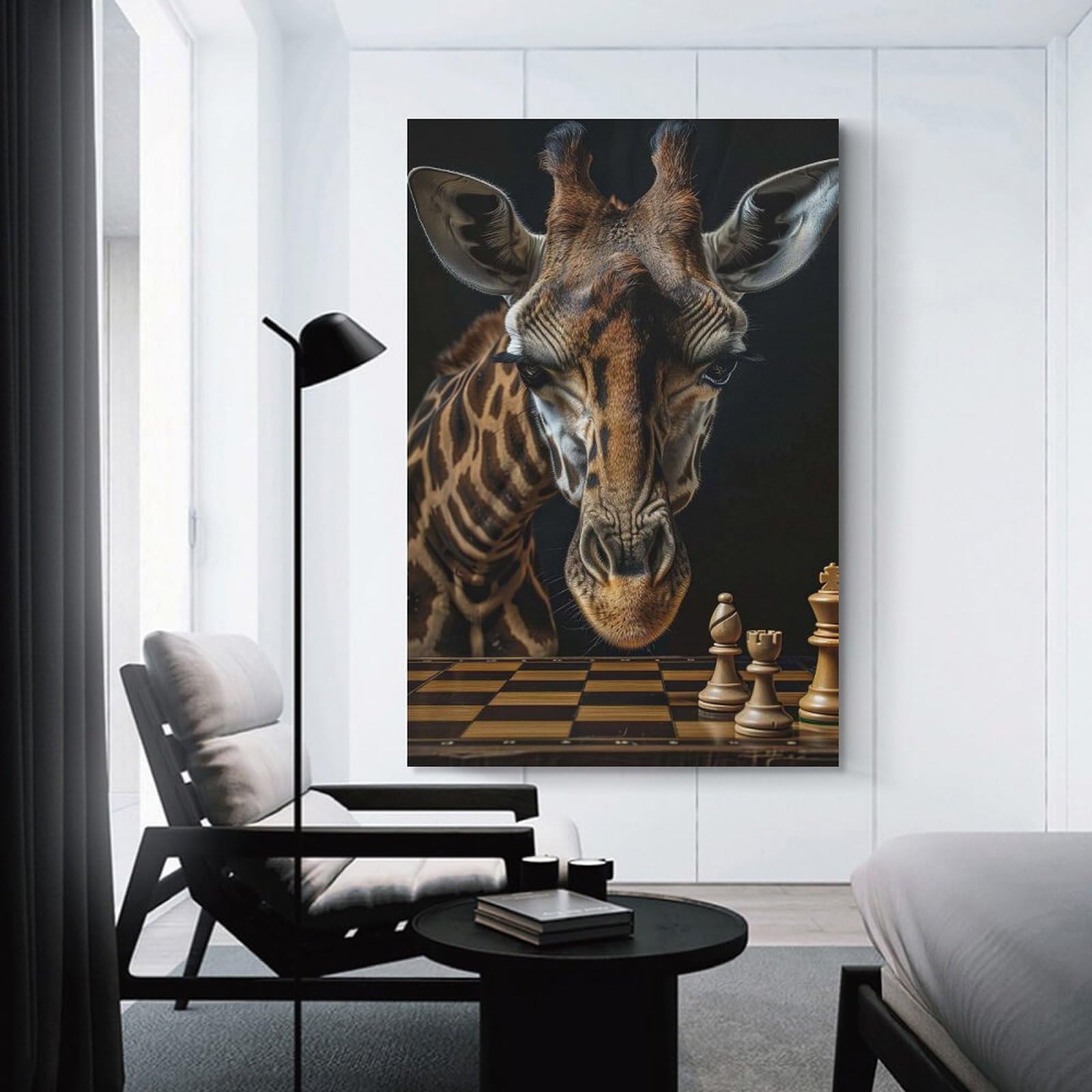 Junmoney Giraffe Chess Home Decor Wall Art, 20x30inch(50x75cm), for Calm Bedrooms, Home Corners Or Flats, Canvas Wall Decor for Personal Spaces