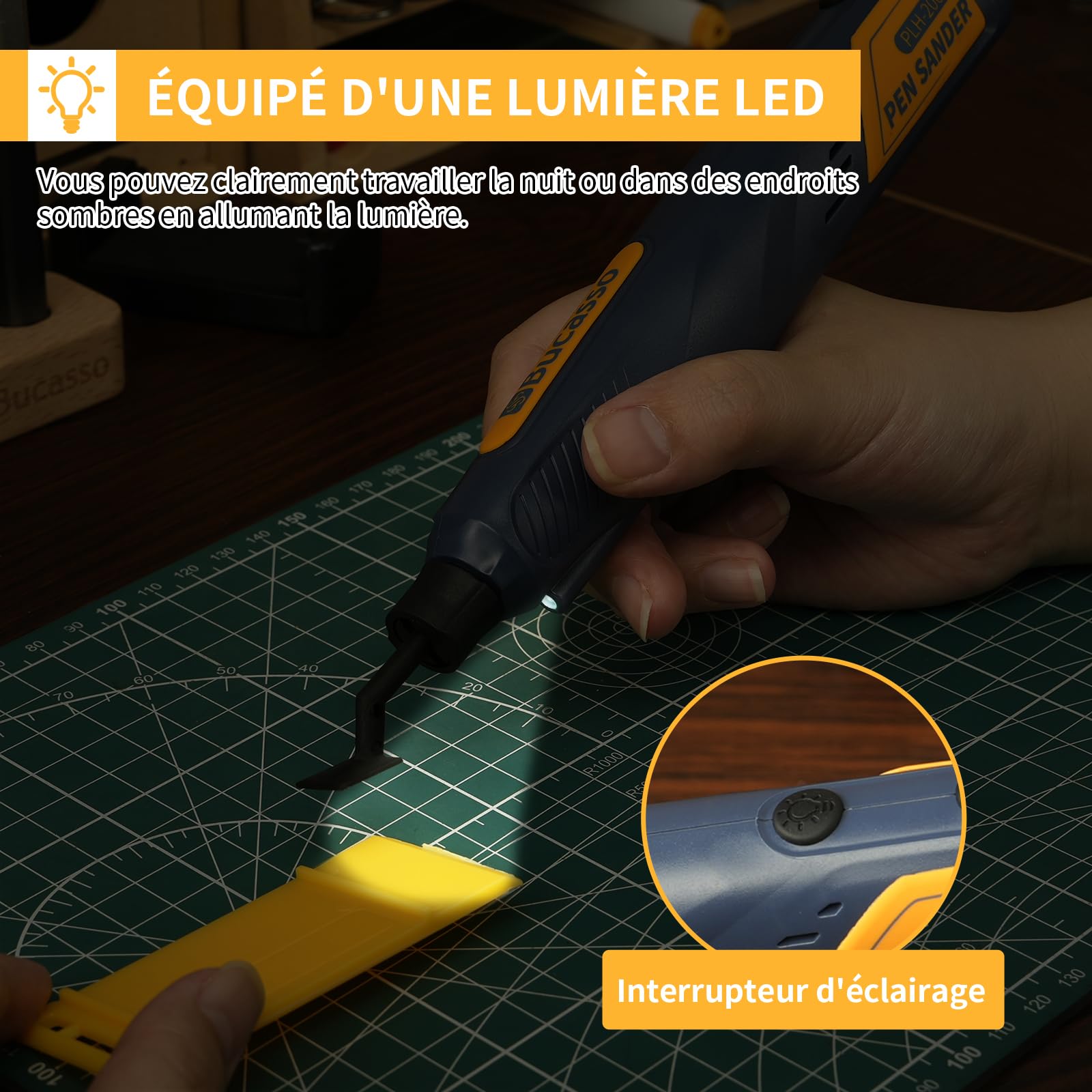 Ponceuse à stylo sans fil, 5 vitesses et chargement USB avec lumière LED, outil électrique polyvalent, mini ponceuse électrique pour le ponçage, le polissage, la finition et le bricolage