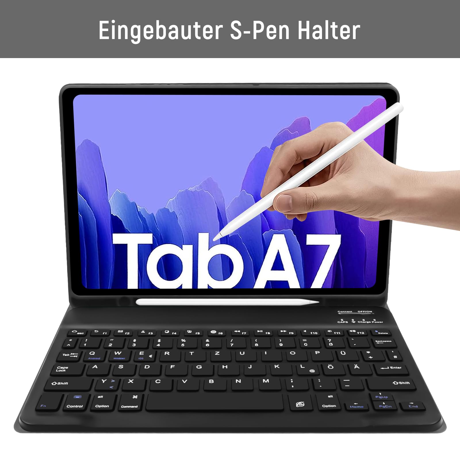 Lielax Custodia per tastiera per Samsung Galaxy Tab A7 10.4 pollici 2022/2020 (layout QWERTZ), tastiera tedesca magnetica rimovibile con supporto per penna (SM-T500/T505/T507), nero