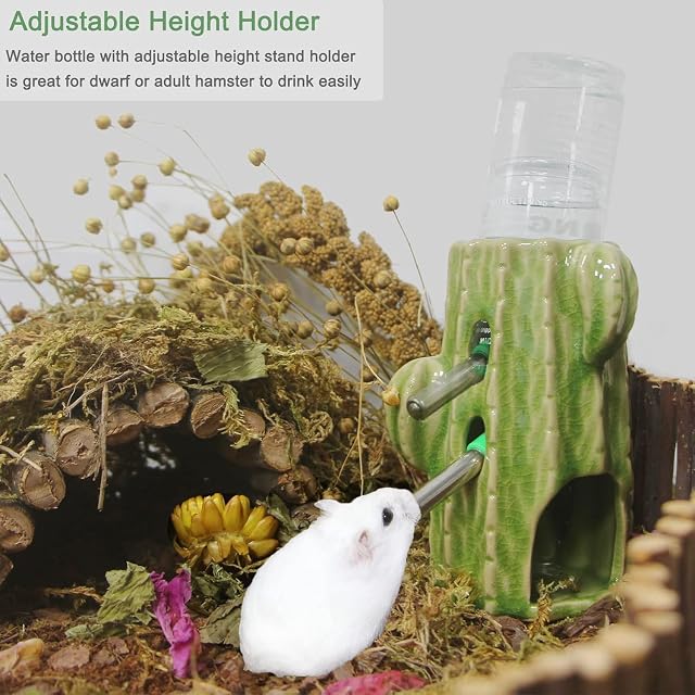 Foto 2 de 7 de Kelivi Botella de agua para hámster con soporte, 2 en 1, ajustable, 80 ml, botella para tanque de cristal