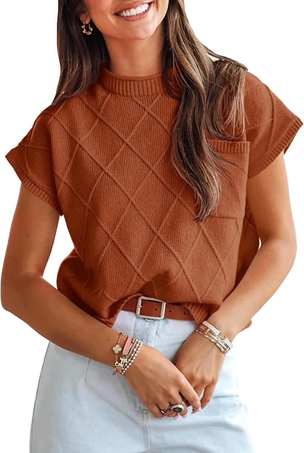 Saodimallsu Women's Mock Neck Cap Sleeve Sweater Vest