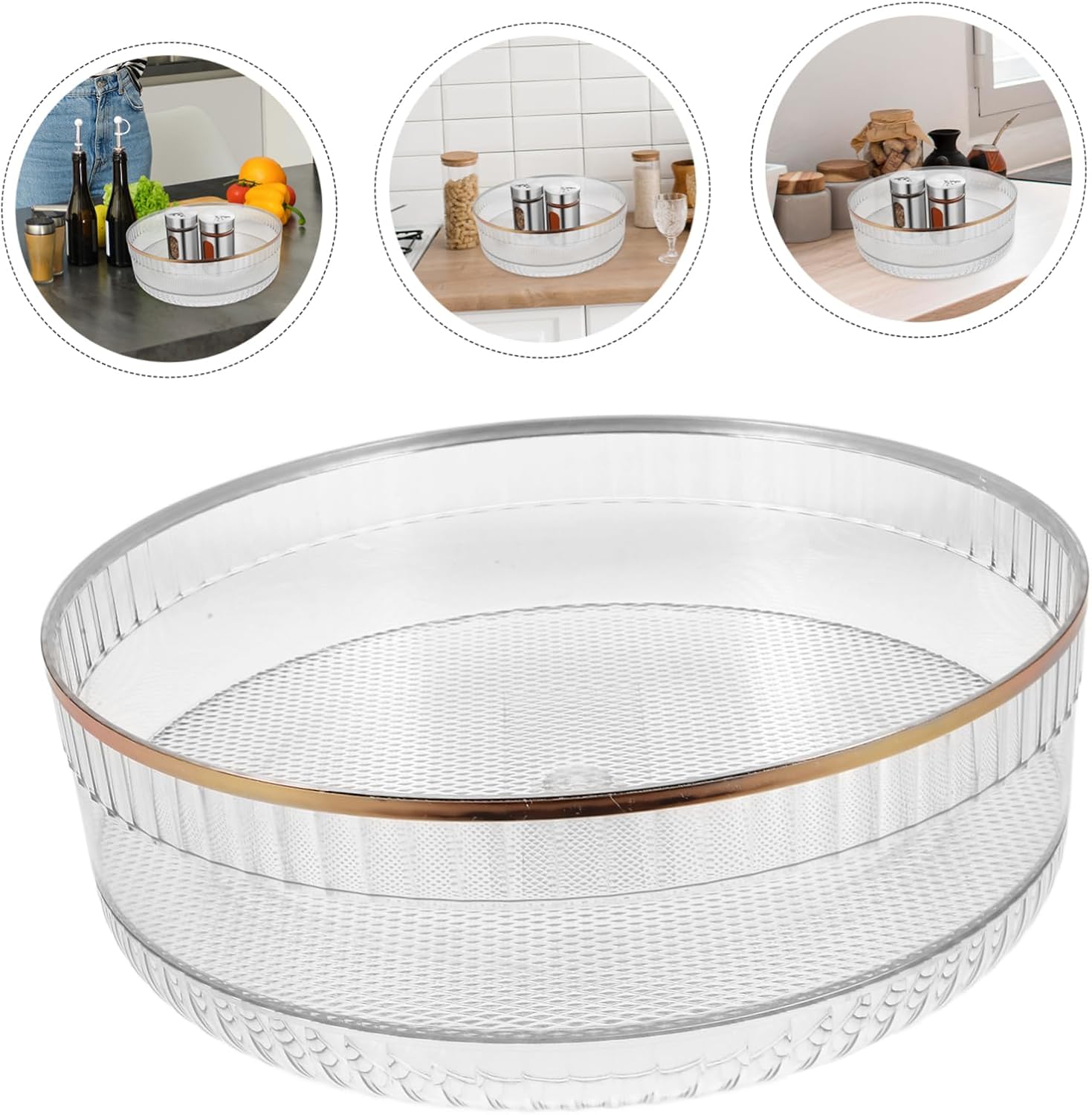 KICHOUSE Rotating Spice Organizer Tray Large Capacity PET PP Storage Rack image 2