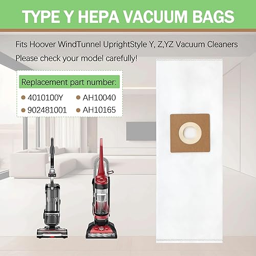 Miniatura 3 de Paquete de 10 bolsas de vacío HEPA tipo Y para Hoover WindTunnel vertical estilo Y, Z, aspiradoras, parte #4010100Y