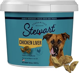 Stewart Freeze-Dried Chicken Liver Dog Treats, 16.8oz Tub, 100% Single Ingredient, Grain-Free High-Protein Training Rewards & Meal Topper