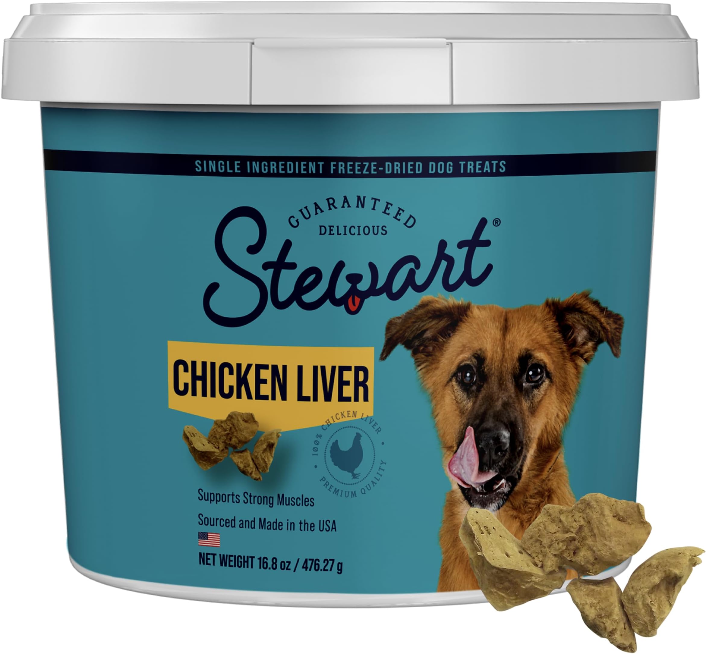100% Chicken Liver Dog Treats, 16.8 oz Tub, ~315 Pieces, Freeze Dried Raw, Single Ingredient, 60% Protein Training Treats or Meal Topper, Grain Free, Gluten Free