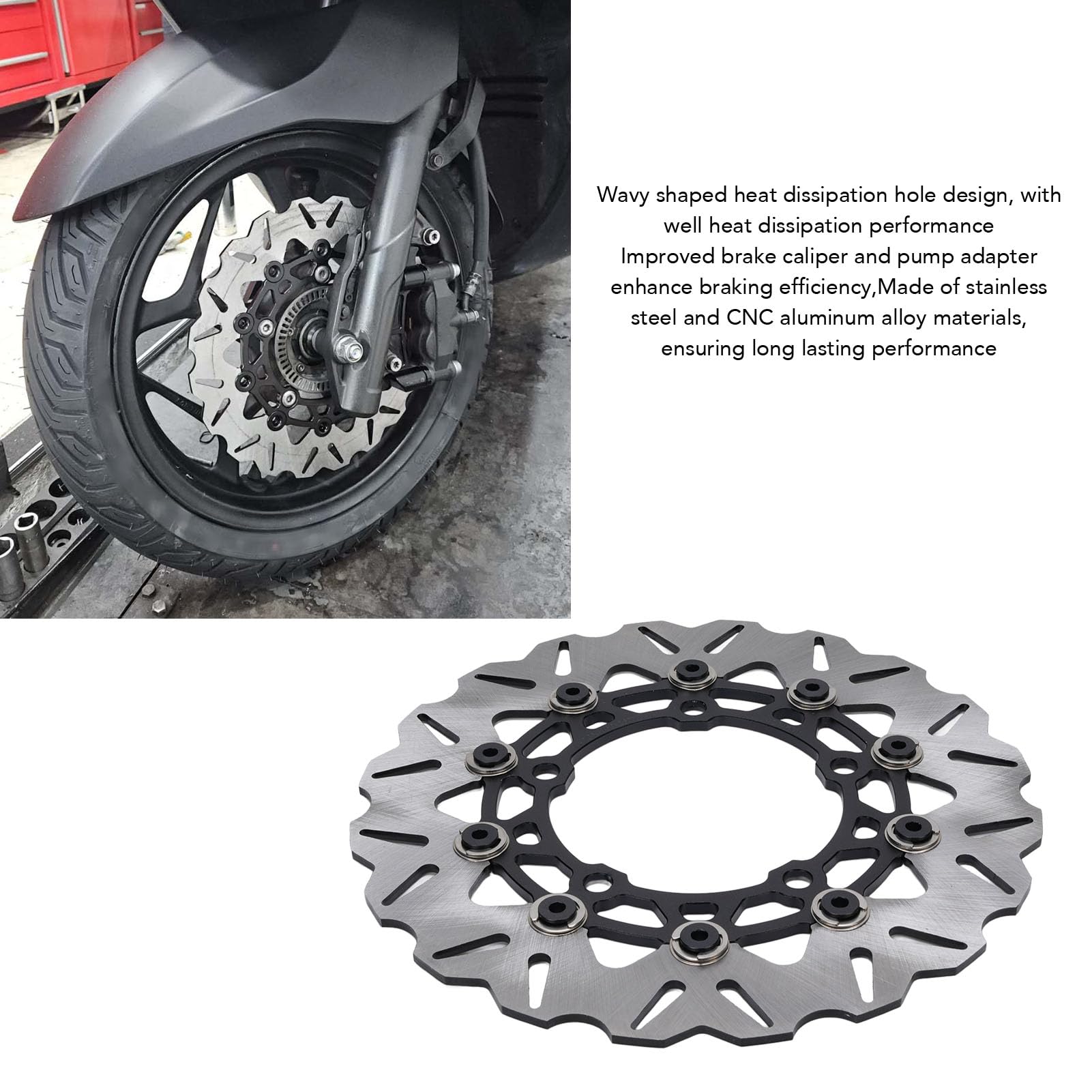 Ausla Disco Freno Anteriore per Moto, Diametro 300mm, Disco Freno Flottante in Acciaio Inossidabile CNC per ADV350 2017 2025 (BLACK)