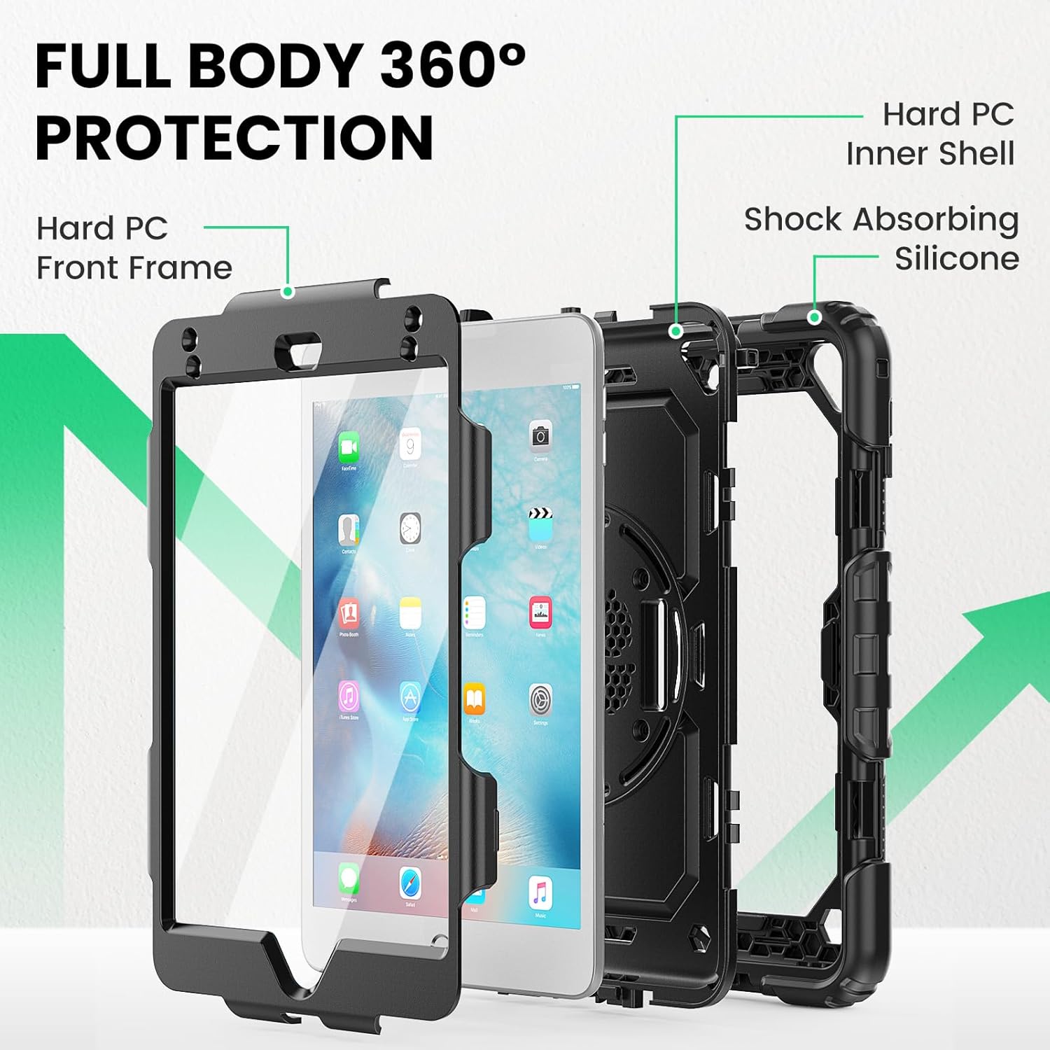 SEYMAC for iPad mini 5/ Mini 4 Case 7.9 Inch, Heavy Duty Shockproof Full-Body Protective Case with Screen Protector, 360° Rotating Stand, Hand/Shoulder Strap for iPad mini 5th/ 4th Generation, Black - Image 5