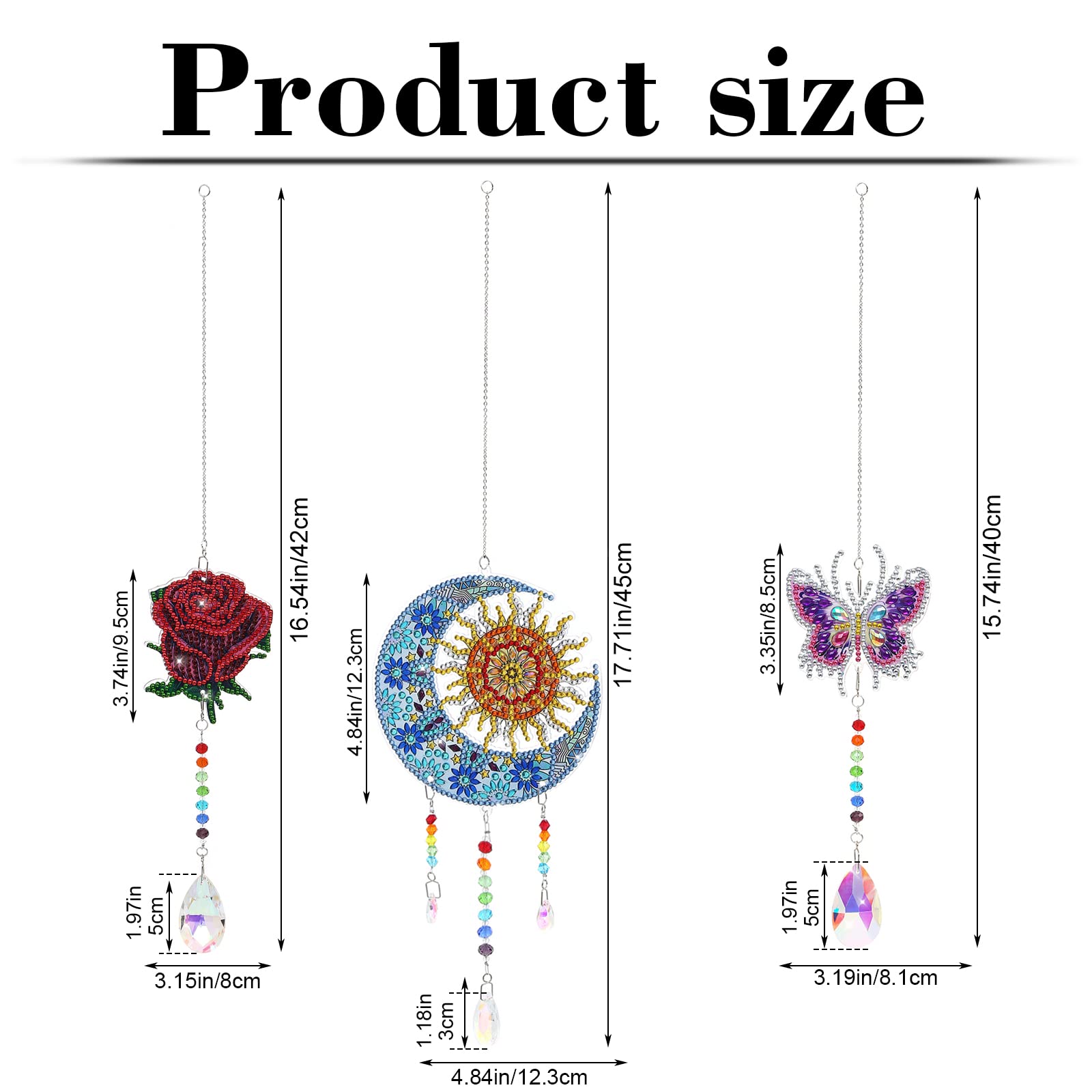 3 DIY Diamant-Malerei Sets Für Windspiele - Pfau, Baum Des Lebens, Blume Mit Strasssteinen & Zubehör