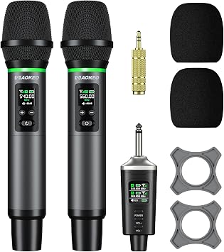 Aokeo Wireless Microphone, AK-22P Metal Wireless Mic Set with Case, Handheld Cordless Dynamic Microphones for Singing, Karaoke, Church, DJ, 130ft Range