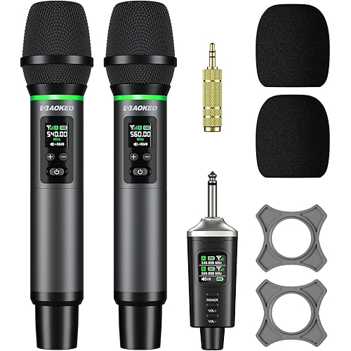 Aokeo Wireless Microphone, AK-22P Metal Wireless Mic Set with Case, Handheld Cordless Dynamic Microphones for Singing, Karaoke, Church, DJ, 130ft Range