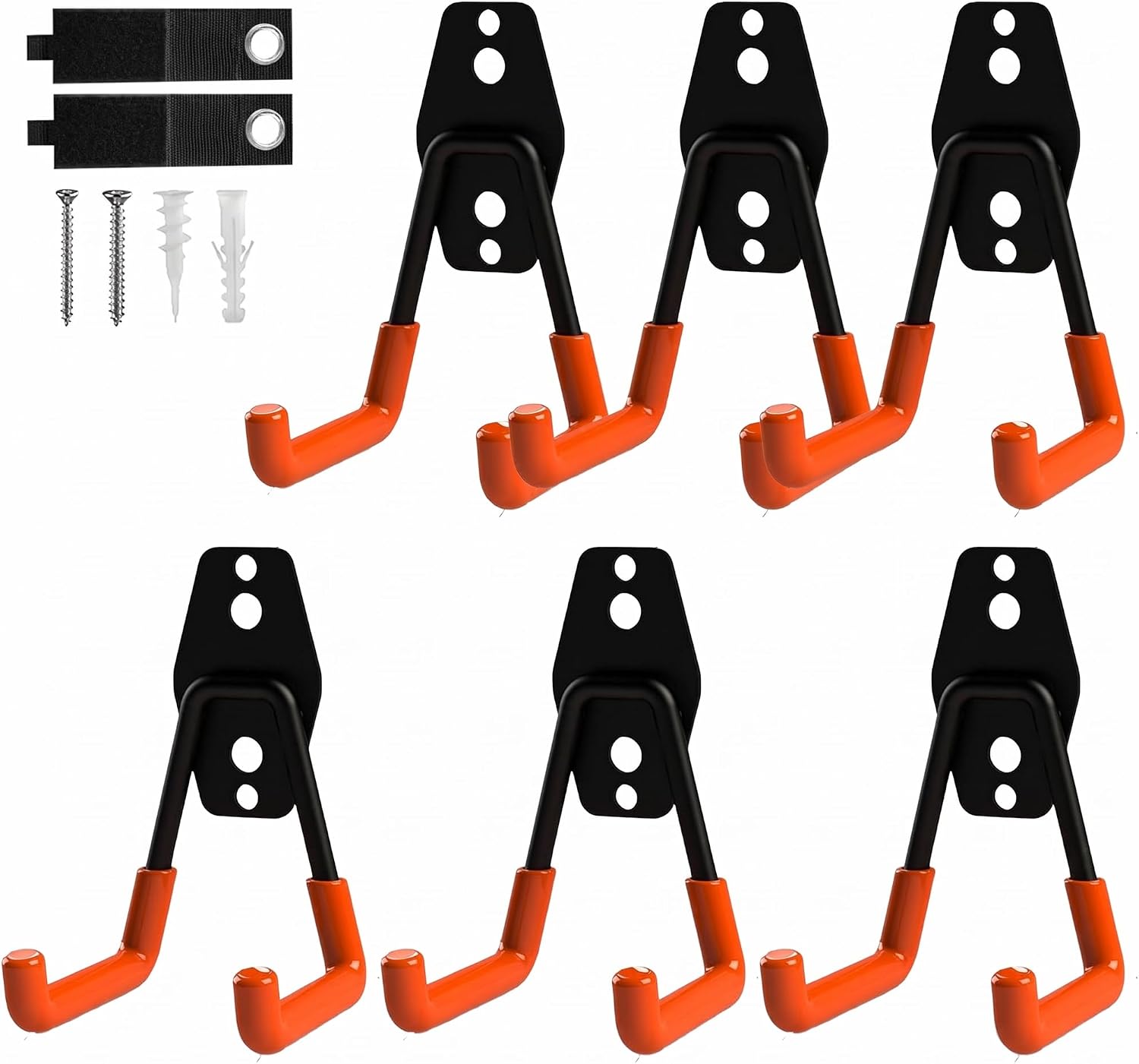6-Pack Small Square Heavy Duty Garage Hooks, Ideal for Hanging Ladders, Bikes, Tools, Garage, Garden, Basement, Shed, Utility Room Storage (Orange)