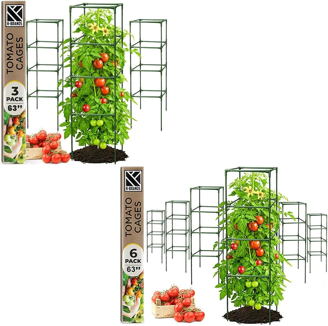 Tomato Cage Square - Large Trellis Stakes and Plant Support Structures for Vegetables and Climbing Plants - Tall Tomato Cages for Garden, Pots, Raised Garden Bed Outdoor Supplies