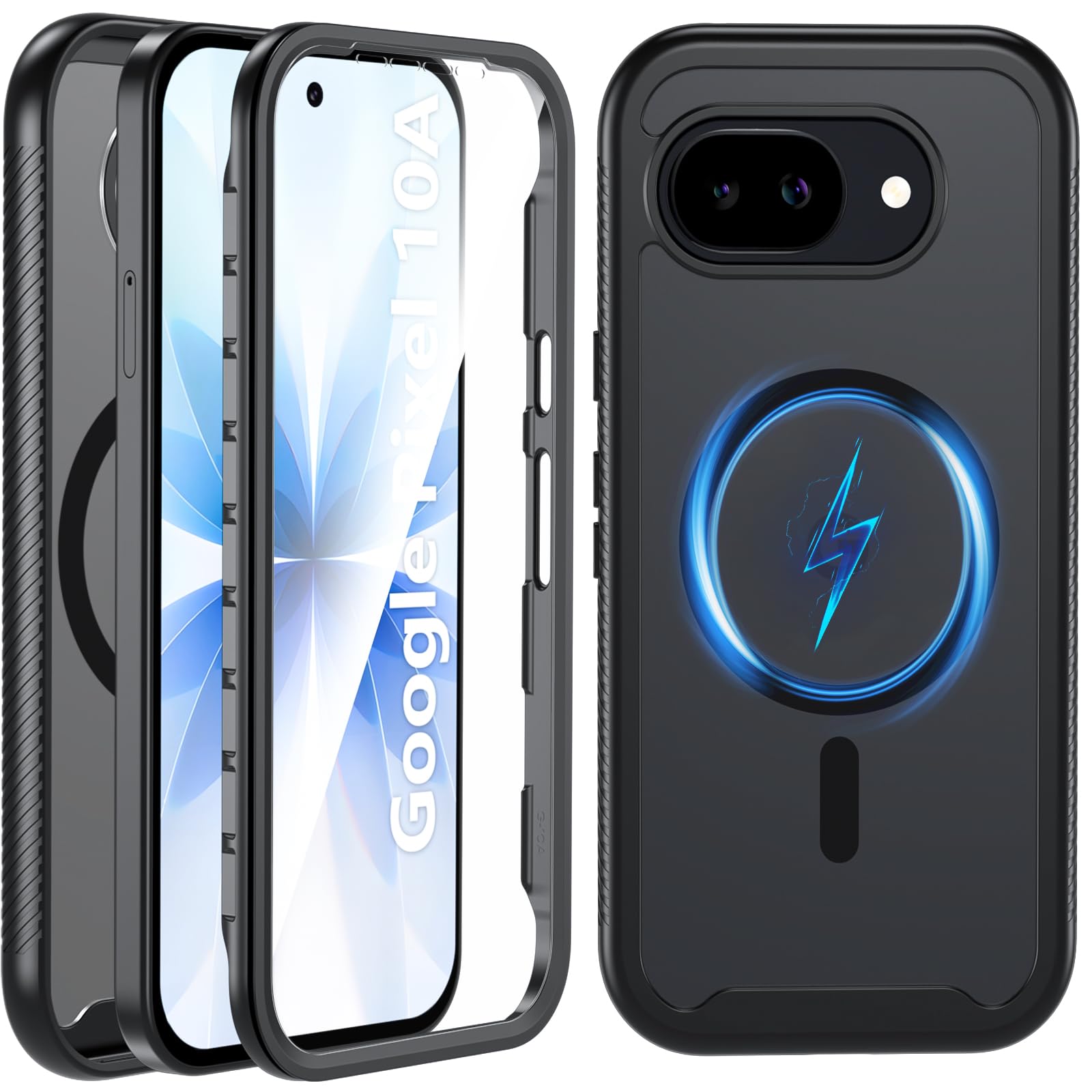 Fin2feel For Google Pixel 10a ケース【MagSafe対応】9H強化両面ガラス マット半透明 黄ばみなし 指紋防止 耐衝撃 滑り止め グーグルピクセル10a ワイヤレス充電 ぐーくるぴくせる10a カバー6.3インチ(ブラック)