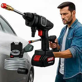 Lavadora Alta Pressão Lava Jato Portátil Sem Fio Pistola de Pulverização 1000W Para Carros Piso Jardim Completa Com Maleta 2 Baterias