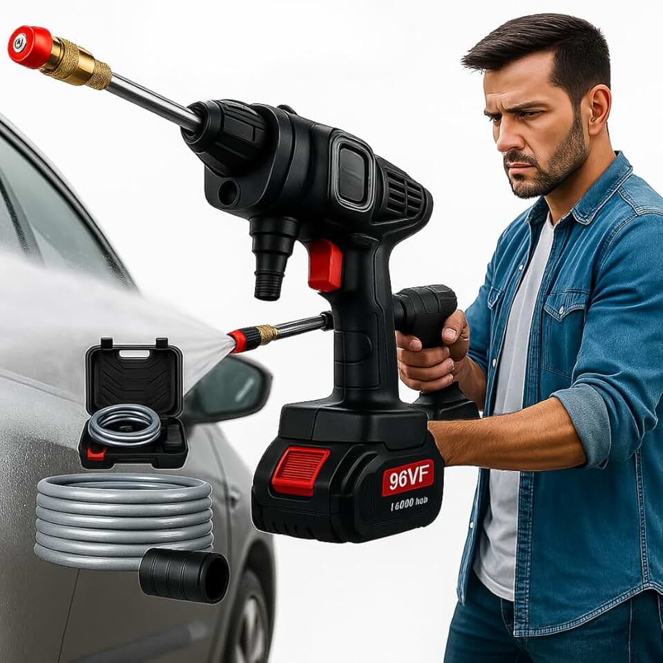 Lavadora Alta Pressão Lava Jato Portátil Sem Fio Pistola de Pulverização 1000W Para Carros Piso Jardim Completa Com Maleta 2 Baterias