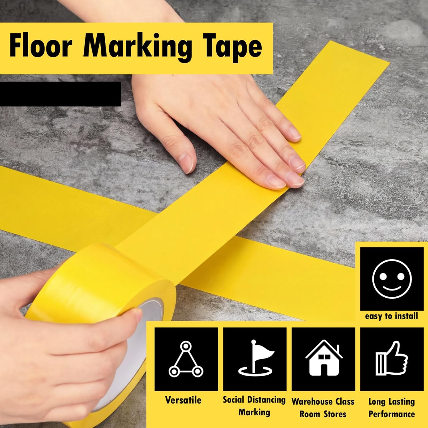Pangda 6 Rolls 2" x 33 Yards Yellow Floor Marking Tape and Dance Splicing Tape Warning Safety Durable Non-Abrasive for Social Distancing, Gyms Athletics Restaurant Equipment and More
