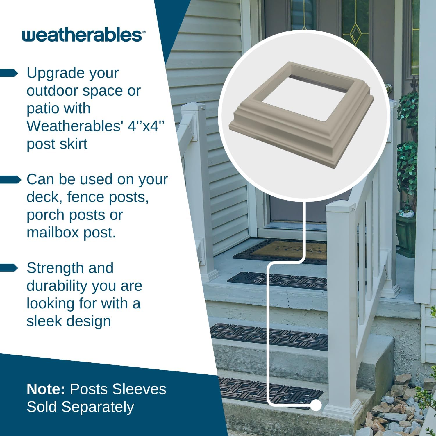 Weatherables 4x4 Post Skirt – Weatherproof Premium Vinyl Post Skirt with Easy Slide on Installation on Patios, Porches, Mailbox Posts, or Vinyl Fence Post (Khaki)