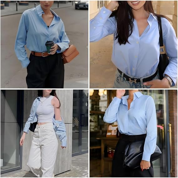 HOTOUCH Women's Button Down Shirts Long Sleeve Dress Shirt Slim Fitted Work Tops Collared Dressy Casual Business Blouses