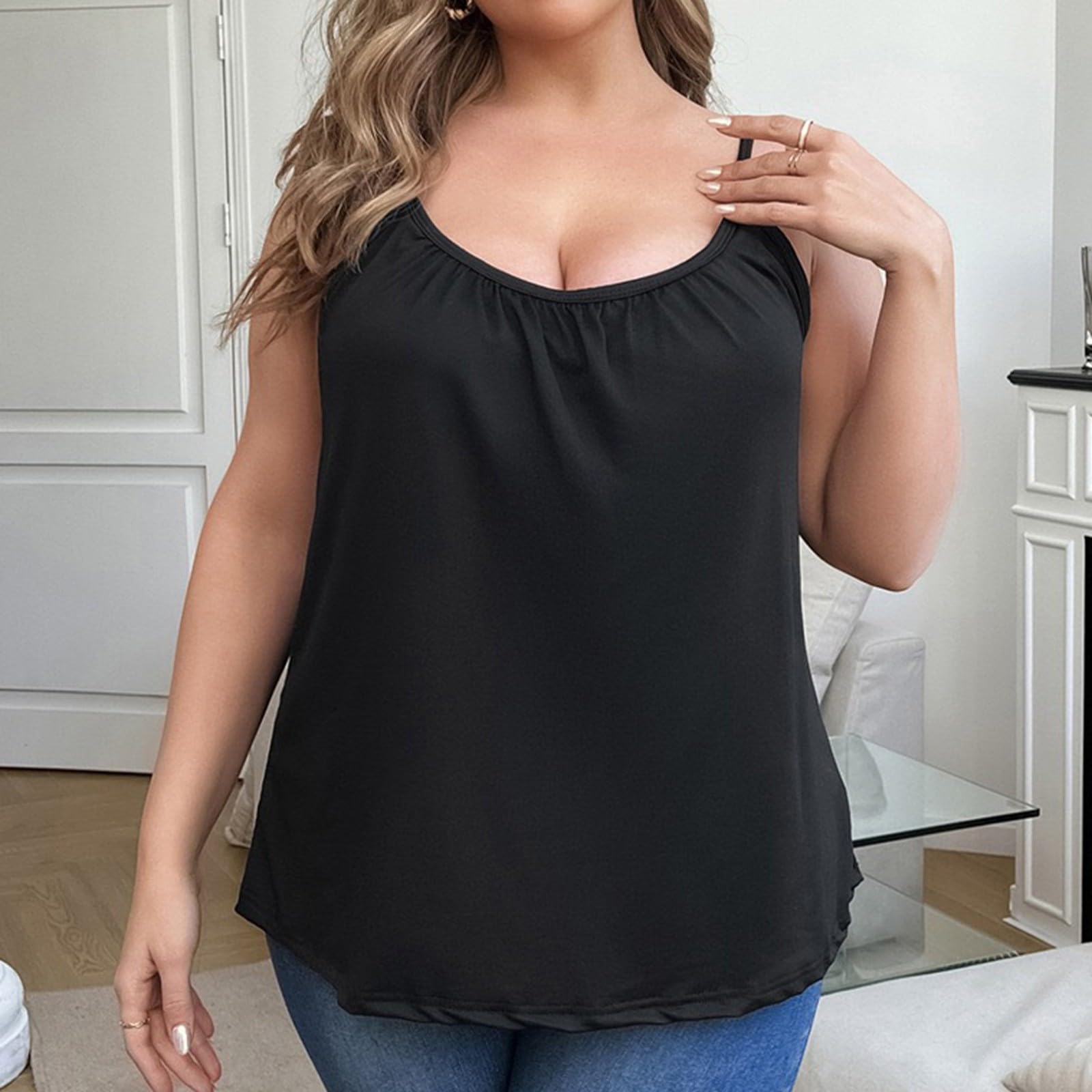 Camiseta Deporte Mujer Camiseta Tirantes Mujer de Talla Grande con Corte Holgado Elegant Tank Top Cuello Crew Moda Camisetas Basicas Verano Tshirt Camisetas Blanca Mujer Tirantes Tirantes Elástica