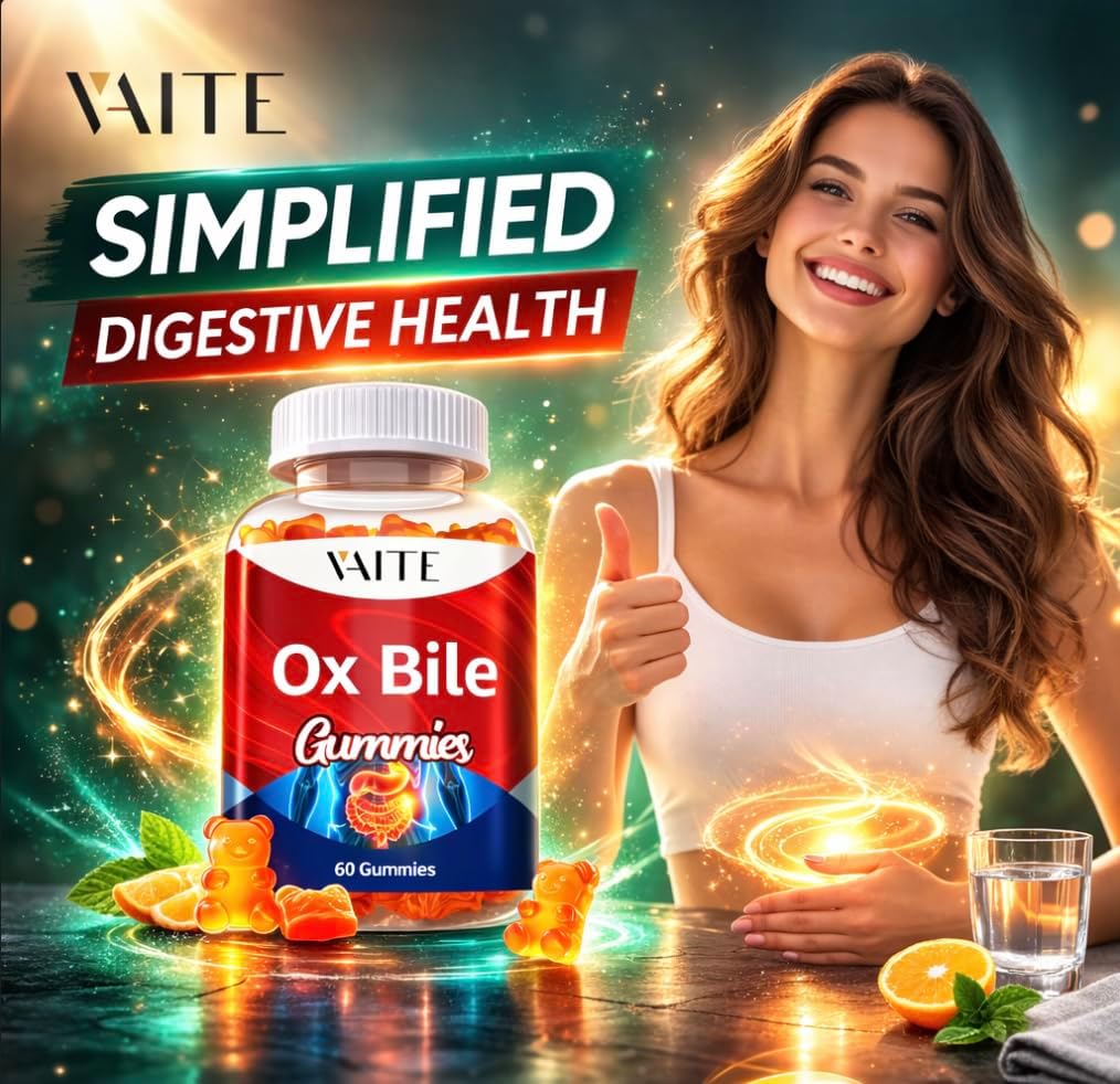 VAITE Ox Bile Gummies – 500mg Digestive Support for Gallbladder & Gut Health – Non-GMO, Sugar-Free Supplement – Helps Nutrient Absorption & Bile Flow – 60 Easy-to-Chew Bile Acid Chewables