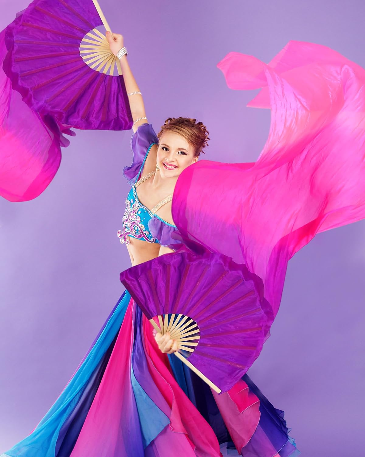 Qunclay 2 Pairs Silk Veil Fan for Belly Dance