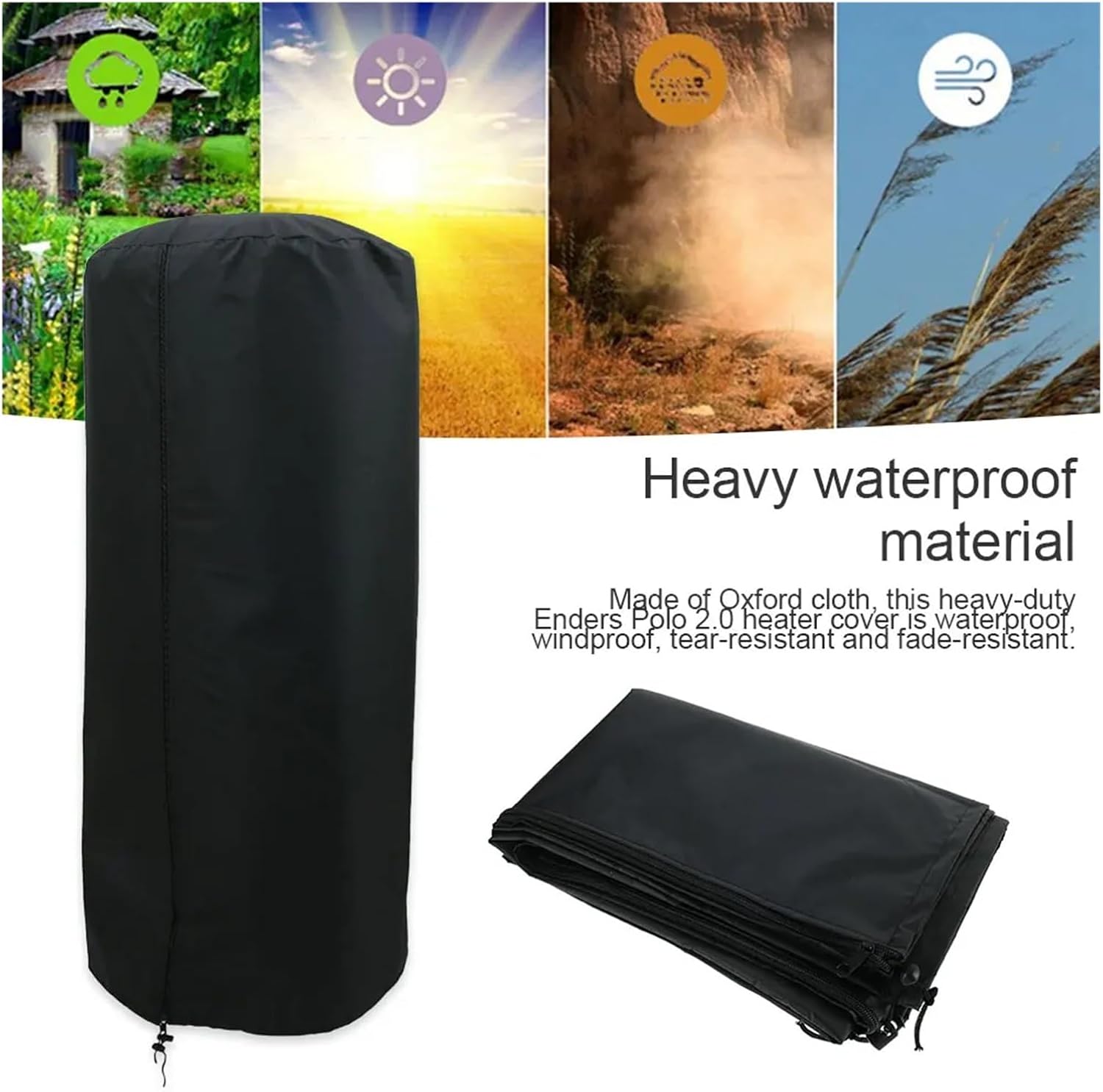1/2Pcs Patio Heater Cover Garden Veranda Oxford Waterproof Windproof Dust-Proof Protection Outdoor Furniture(210D Black,2Pcs 50x50x120cm)