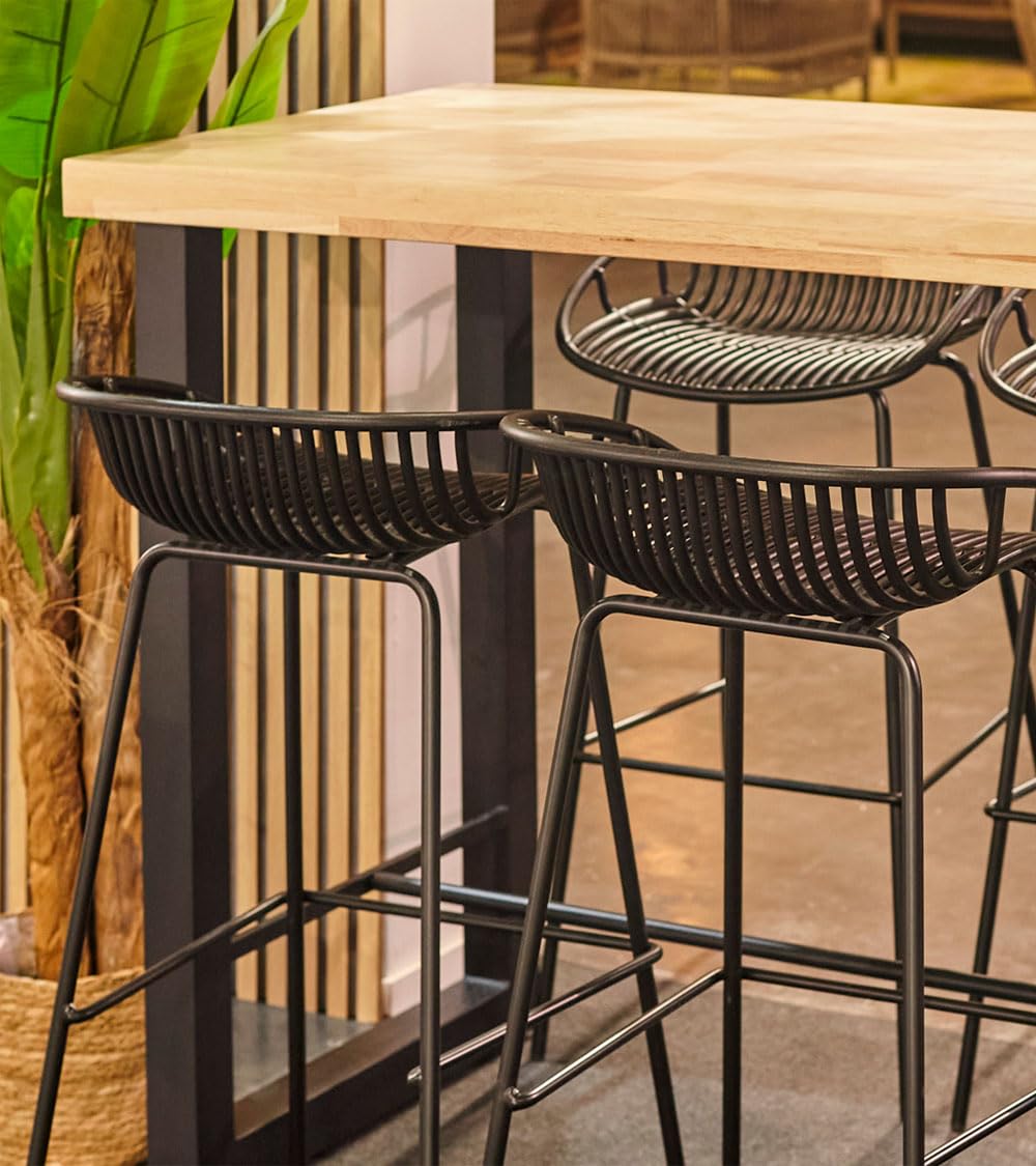 Home Heavenly® - Mesa Alta Industrial Darek 120x70 cm, Mesa de Bar o Cocina, Mesa de Madera y Patas metálicas en ‘U’ con reposapiés. (Roble Nordish - Negro)