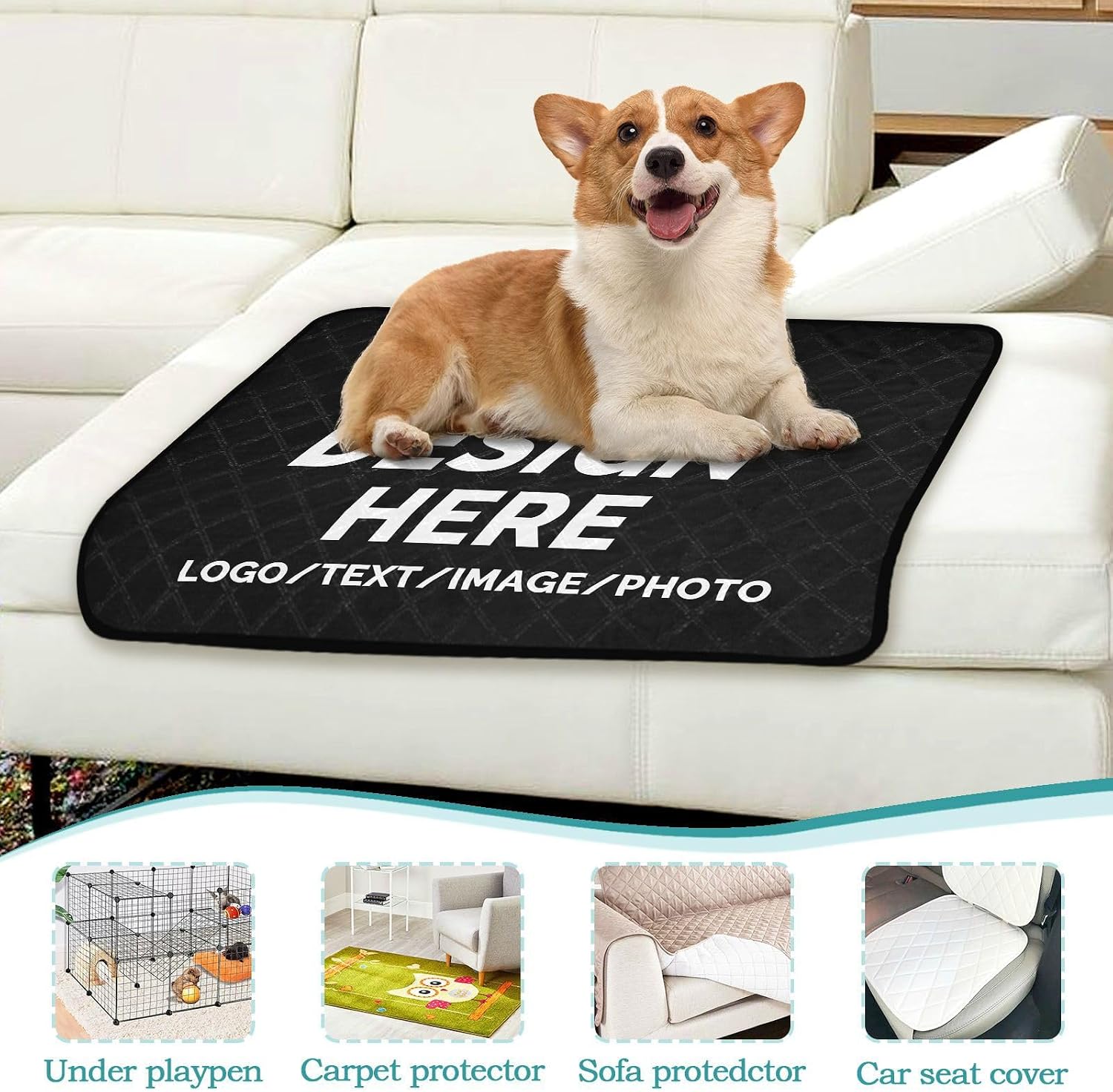 Custom Pet Pee Mat Your Own Design Photo Logo Text for Dog Cat Reusable Pee Place Pads Print On Demand(Medium+Large)