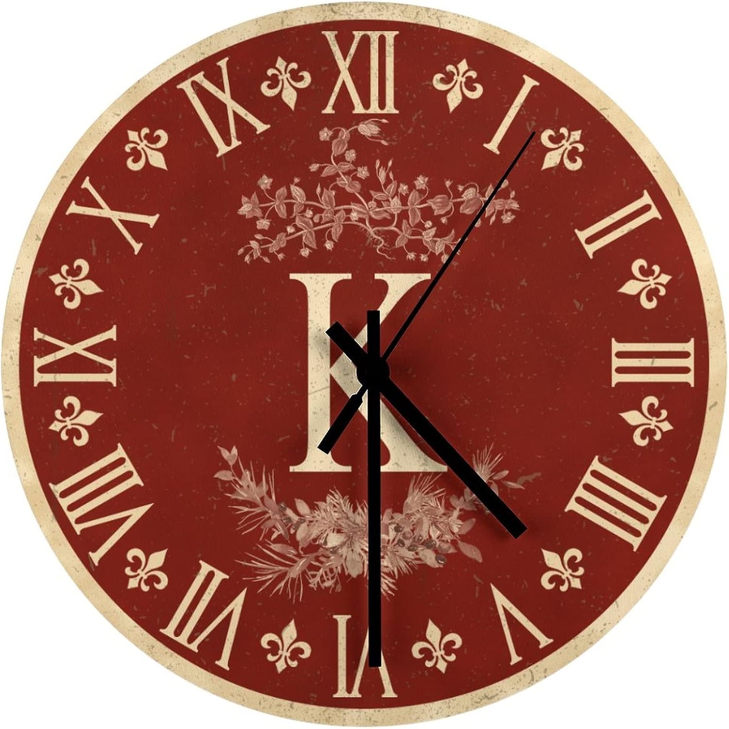 Round Wood Wall Clock 10" Retro Elegant Single Letter