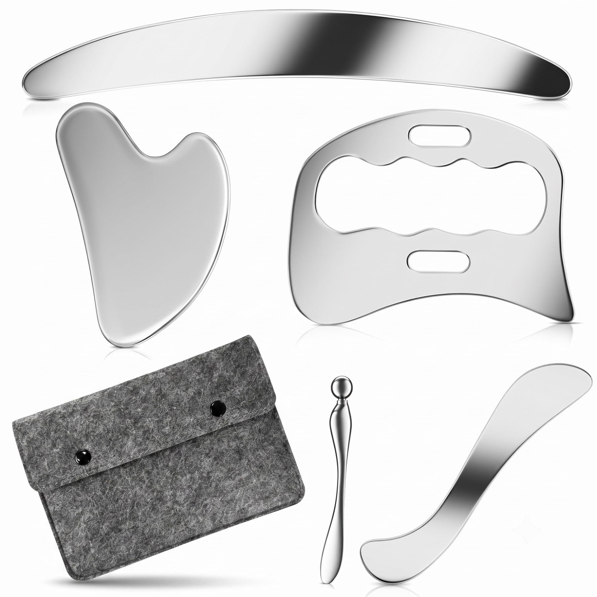 Kit de raspador muscular de acero inoxidable Gua Sha y herramientas de raspado de bordes Derma para terapia física, herramienta de masaje Guasha de tejido profundo para relajación corporal y