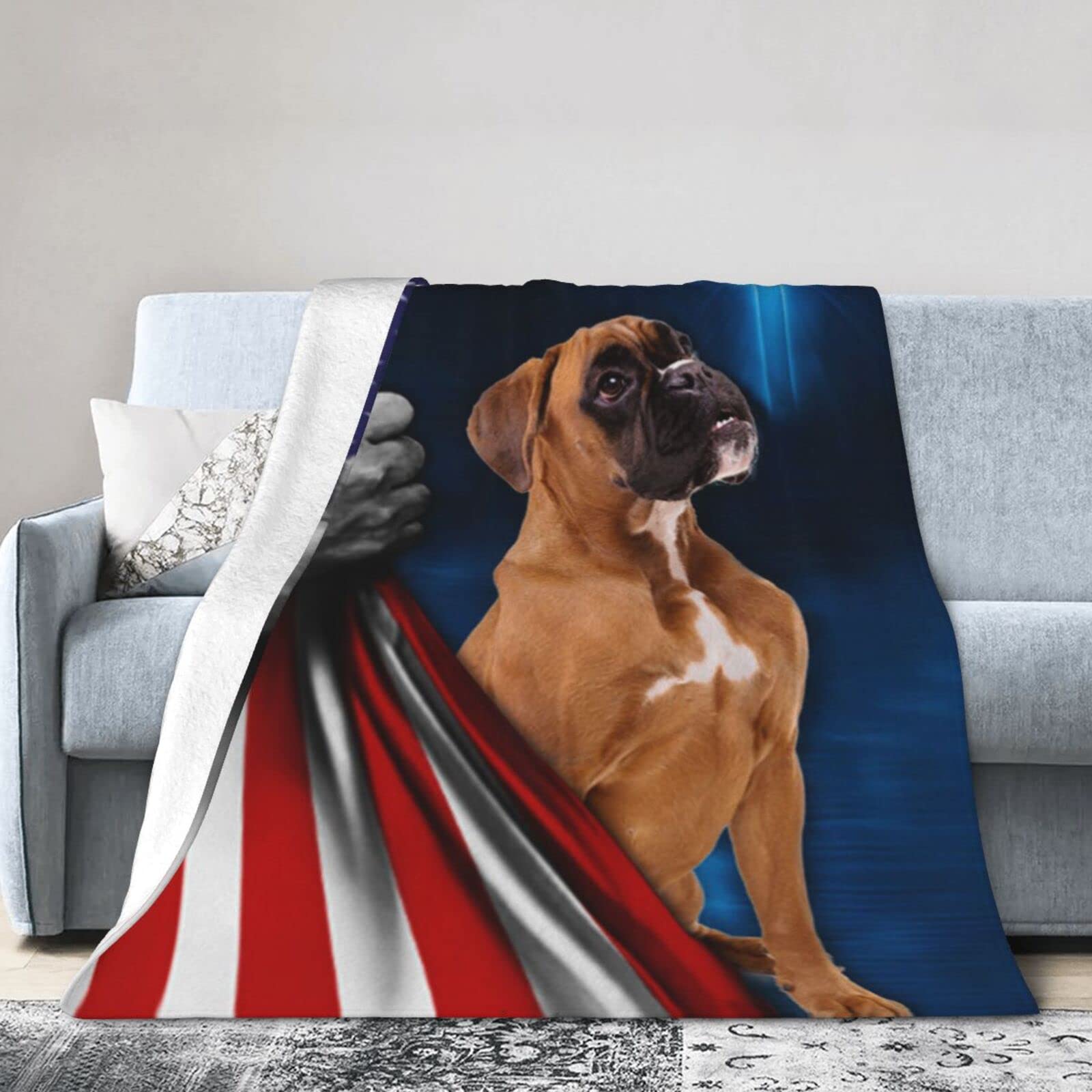 Lsjuee Flannel Fleece Blanket 50"X40" Boxer American Us Sofa Throw Blanket Lightweight Ultra-Soft Travel Winter Blankets for Kids Keep Warm