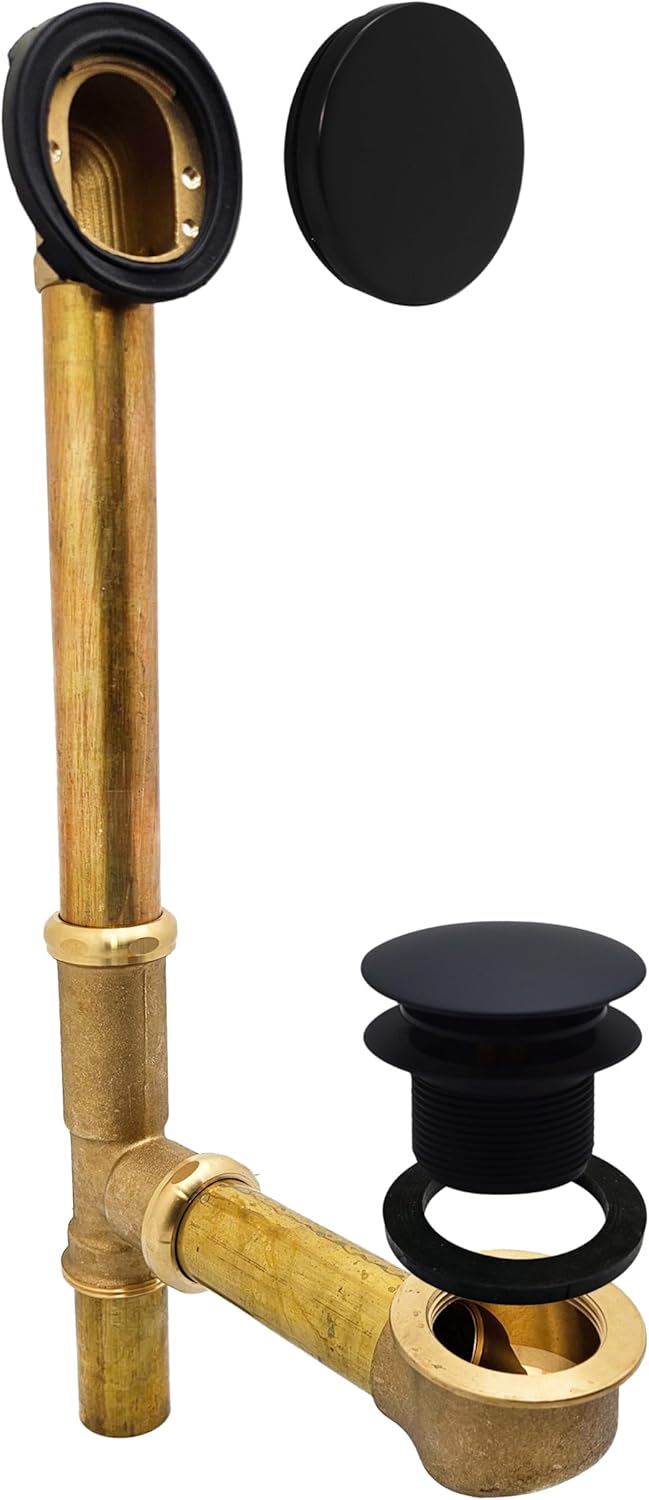 Westbrass D325H-62 European Tip Toe Bath Waste Drain Kit with Illusionary Faceplate, 14" Make-Up, 17 Ga., Matte Black