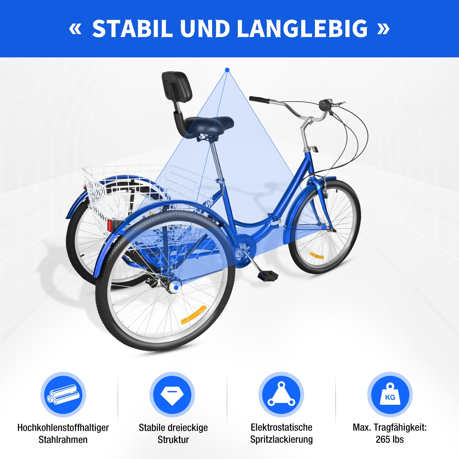 Jiumxliu 24 Zoll Faltbares Dreirad Für Erwachsene - 7-Gang City Bike Mit Korb