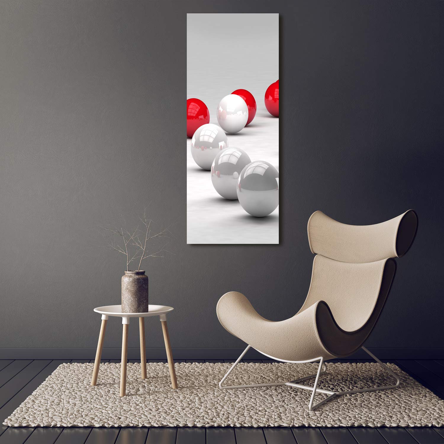 Tulup Impresión en vidrio - 50x125cm - Cuadro sobre Vidrio - Pinturas en Vidrio - Cuadro en Vidrio - Impresiones sobre Vidrio - Cuadro de Cristal - Arte: Moderno Y Clásico - Rojo - Las Bolas Rojo-Blanco