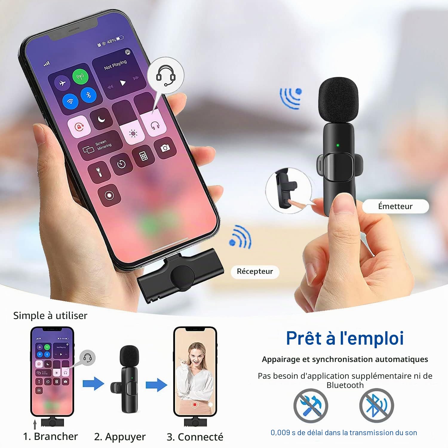 VOVIGGOL USB C Micro Cravate sans Fil pour iPhone iPad Android et Ordinateur, Mini Micro Smartphone Portable Microphone Cravate pour Enregistrement Vidéo Youtube TikTok Facebook Podcast Blog Vlog