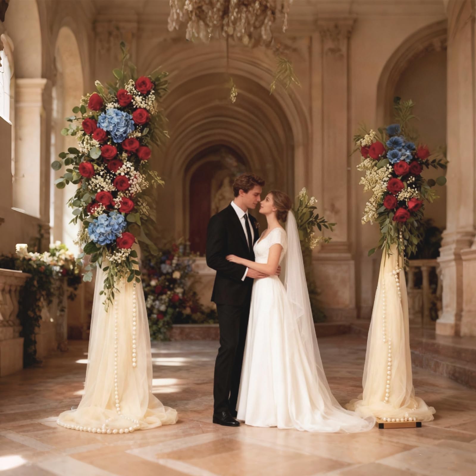 Lot de 2 Arches en Métal Doré(2,3 m/1,9 m), Support de Toile de Fond de Mariage, Arche de Ballon Doré,Arch de Mariage pour Cérémonie, Anniversaire, Fête, Jardin Décoration
