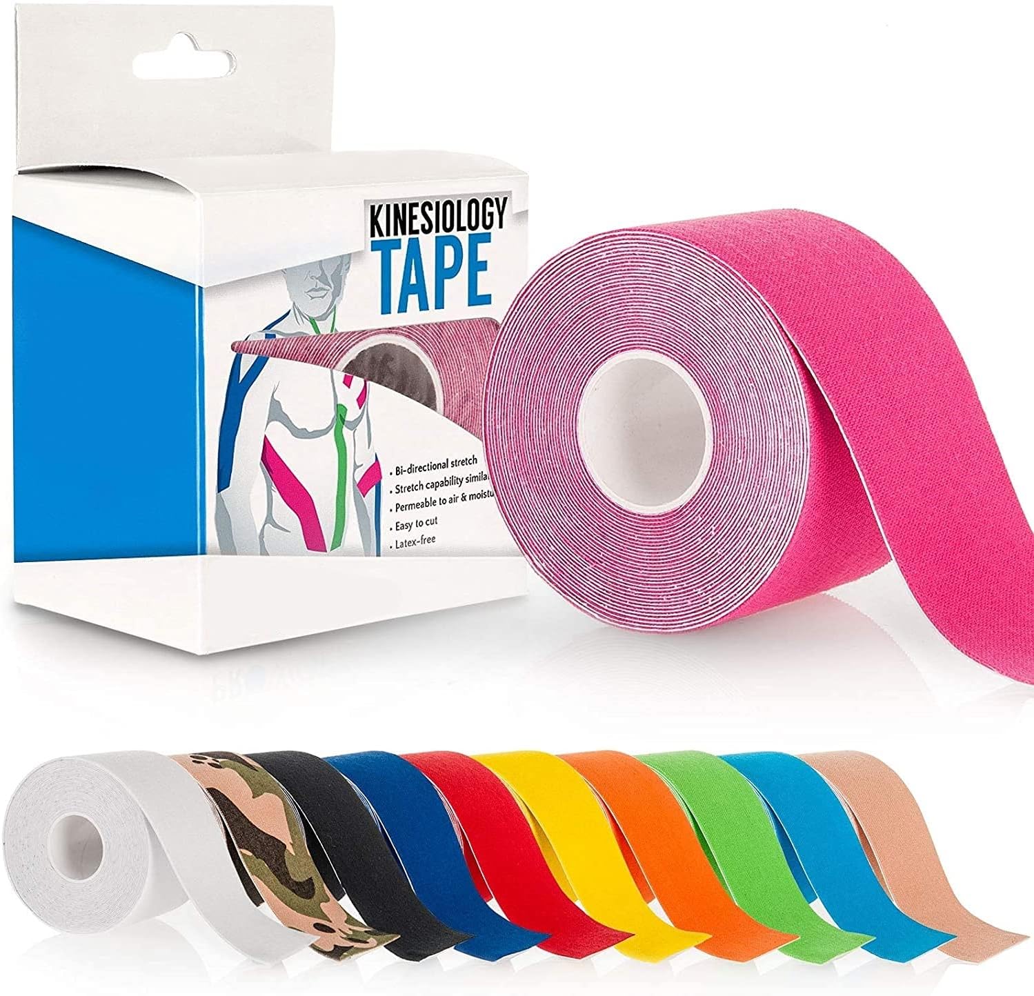 Skudgear Kinesiology Elastic Tape for Athletic Exercise Sports Injury Recovery - 1pc (Pink, 5cm x 5m) | Muscle and Joint Support | Physiotherapy | Sports Equipment for Men and Women | Support Bandage
