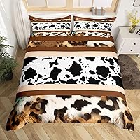 Vista 11 de Erosebridal Funda de edredón de piel de vaca marrón con estampado de vaca de las tierras altas, juego de ropa de cama occidental exótico azteca