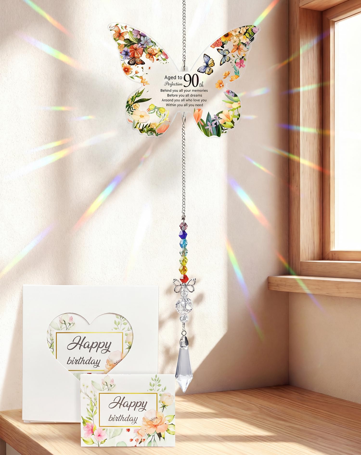 90th Birthday Gifts for Women Butterfly Crystal Suncatcher Birthday Gift for Mum Nana Sister Friend 1936 Keepsake Window Sun Catcher Garden Decoration Meaningful Gift — image 1