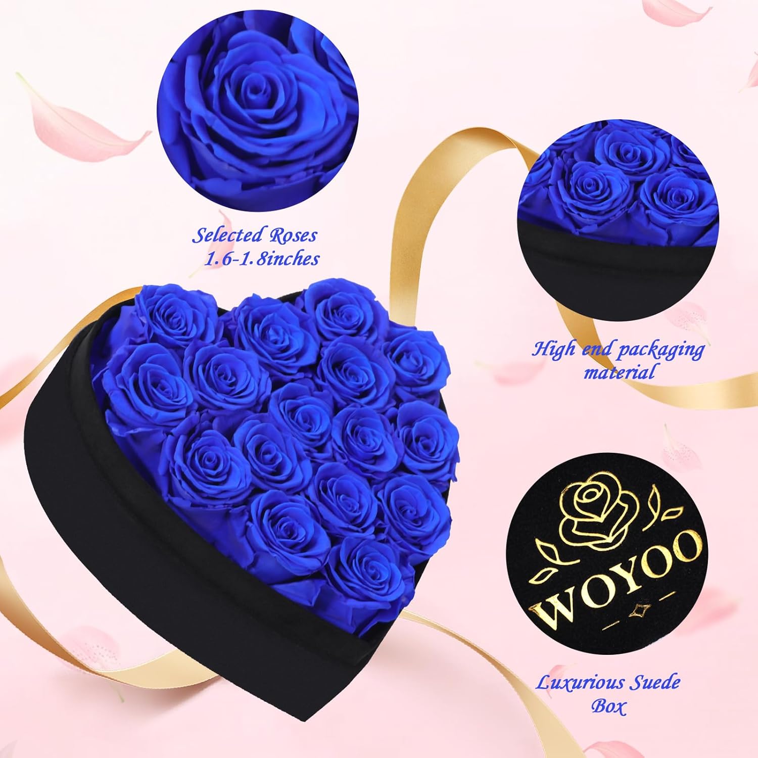 Luxury Forever Real Roses in Suede Box - 16-Piece Preserved Flowers Roses Gifts for Delivery Prime Birthday, Valentines's Day, Mother's Day,Anniversary, Graduation Gifts for Her (Royal Blue) - Image 8