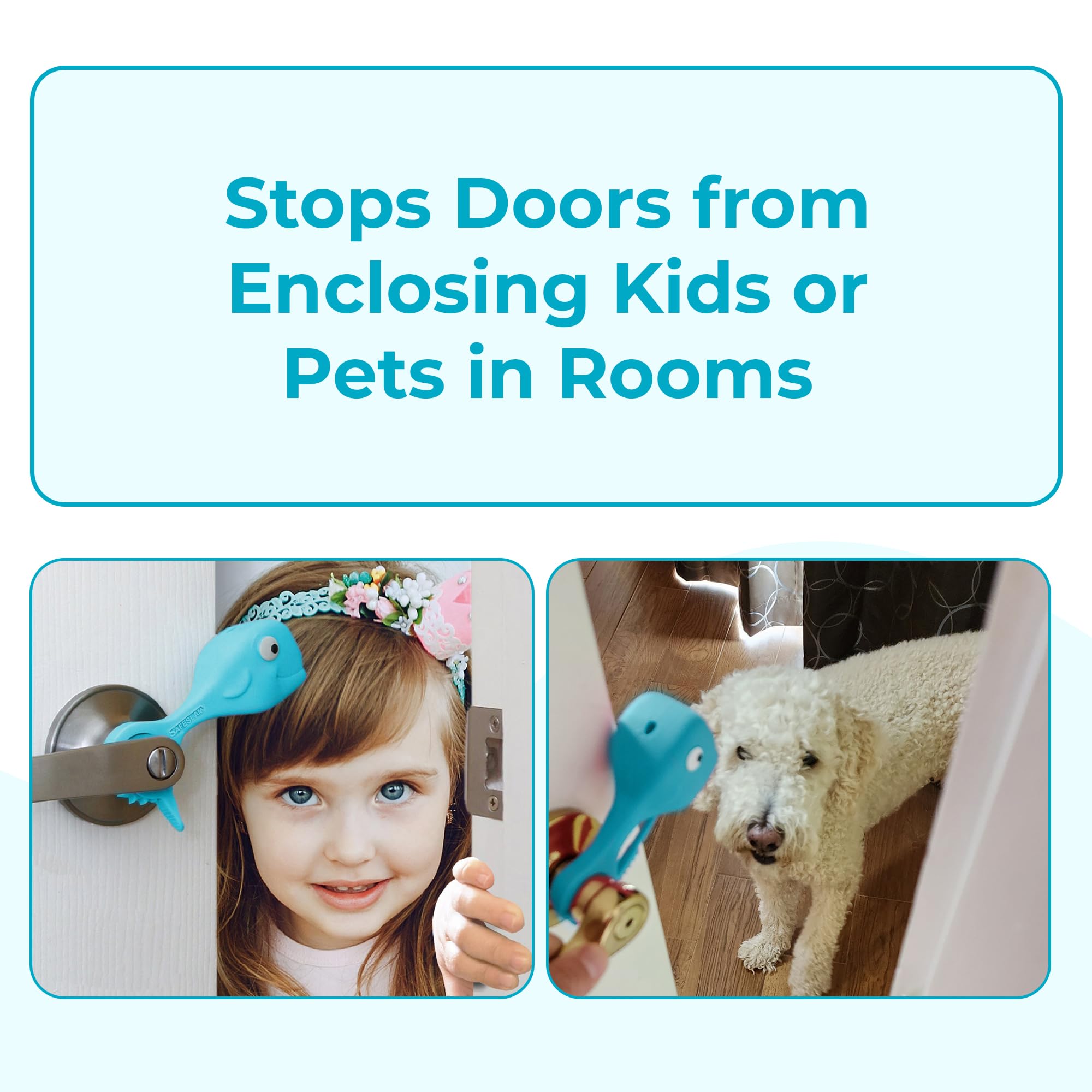 Protector de seguridad para niños – Stop Door Slams – Fácil de instalar en pomos y manijas de puerta – No requiere herramientas – Portátil – Protege las colas de perros y gatos (gris, rosa,