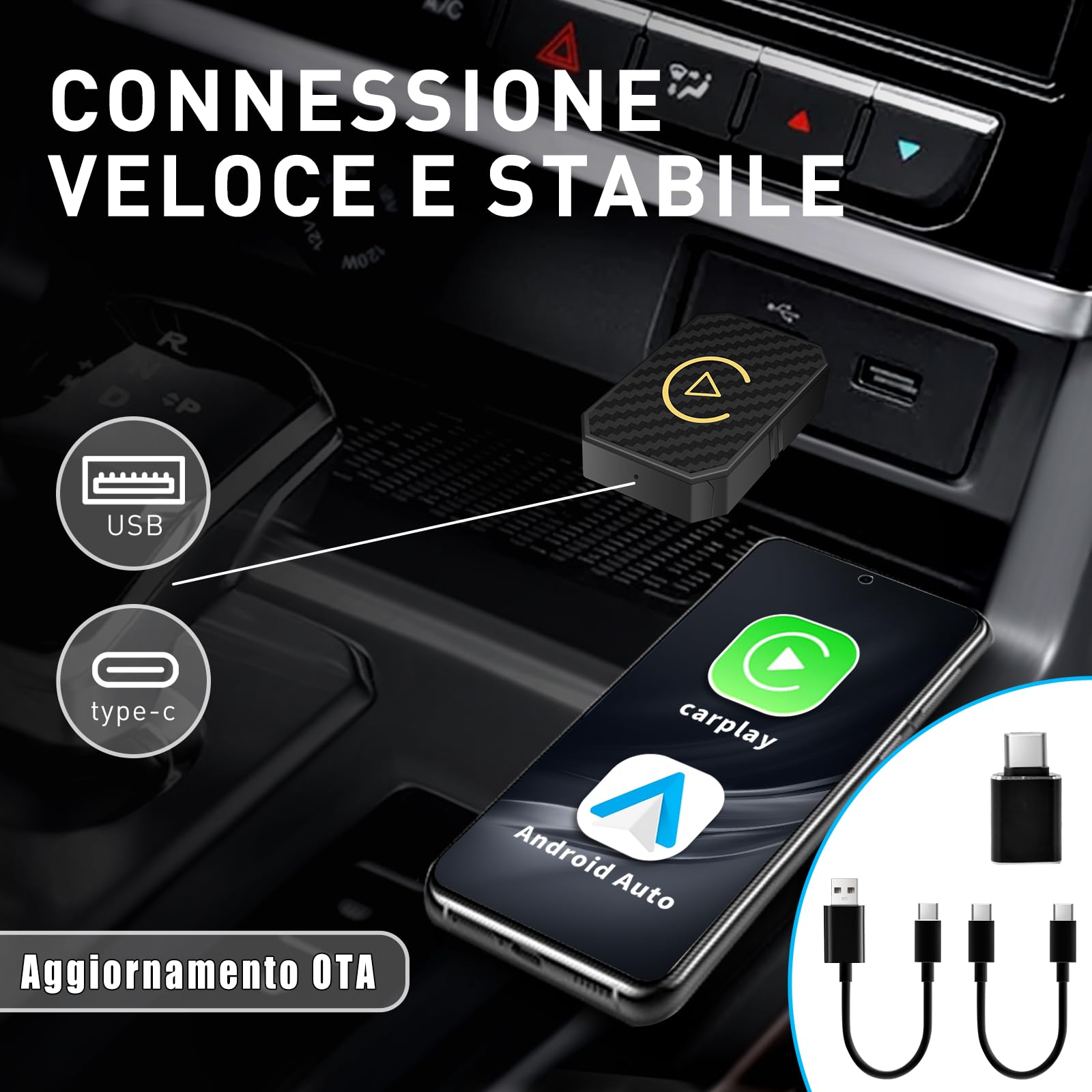 SwartLife Adattatore Carplay Wireless & Android Auto Wireless Adapter 2 IN 1, a-pple carplay auto wireless Converte Android Auto/Carplay da cablato in Wireless, Adatto al 99% dei veicoli Plug&Play