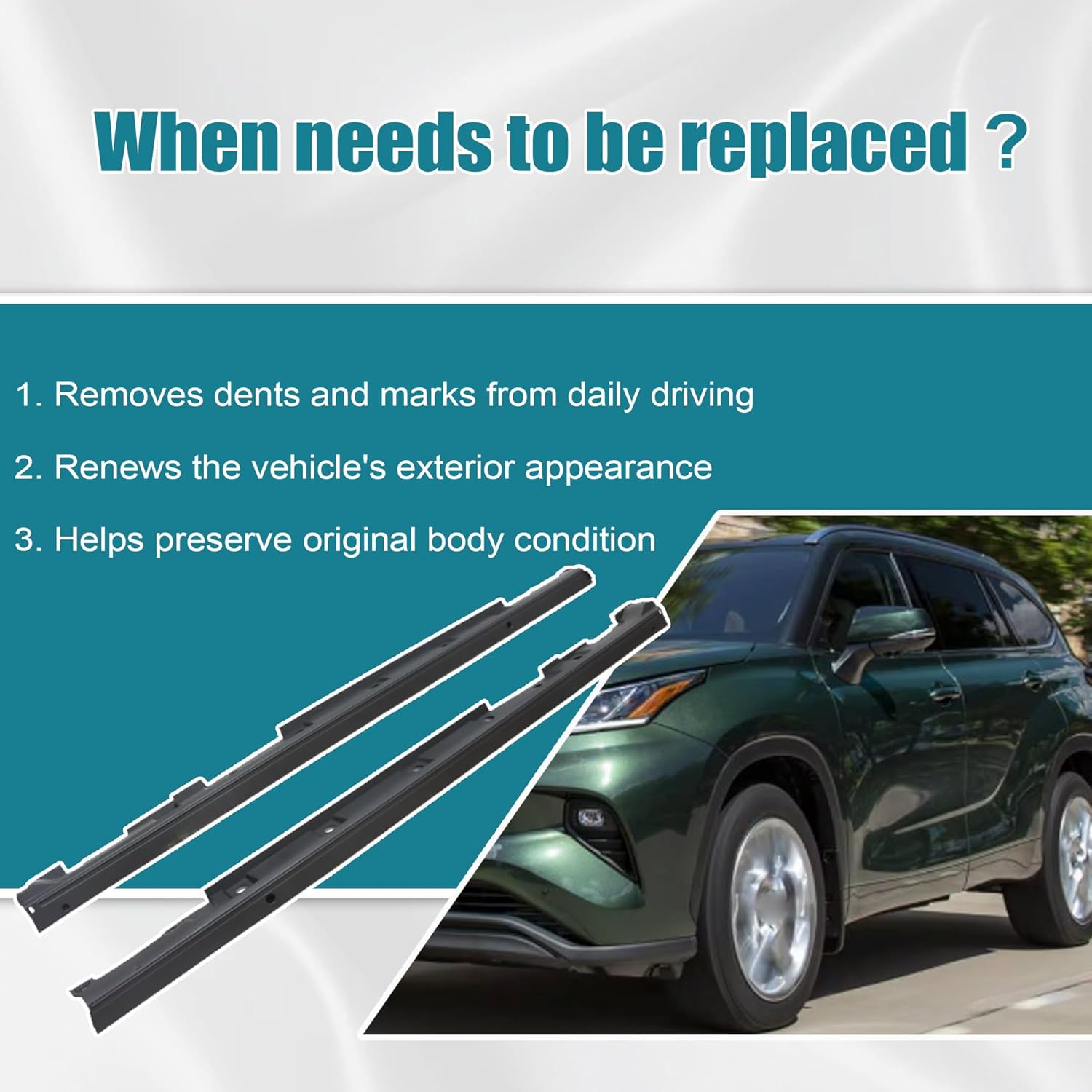 GXARTS 2PCS Rocker Skirt Molding Side Panel 75850-0E040 75860-0E040 Compatible with Toyota Highlander 2020 2021 2022 2023 2024