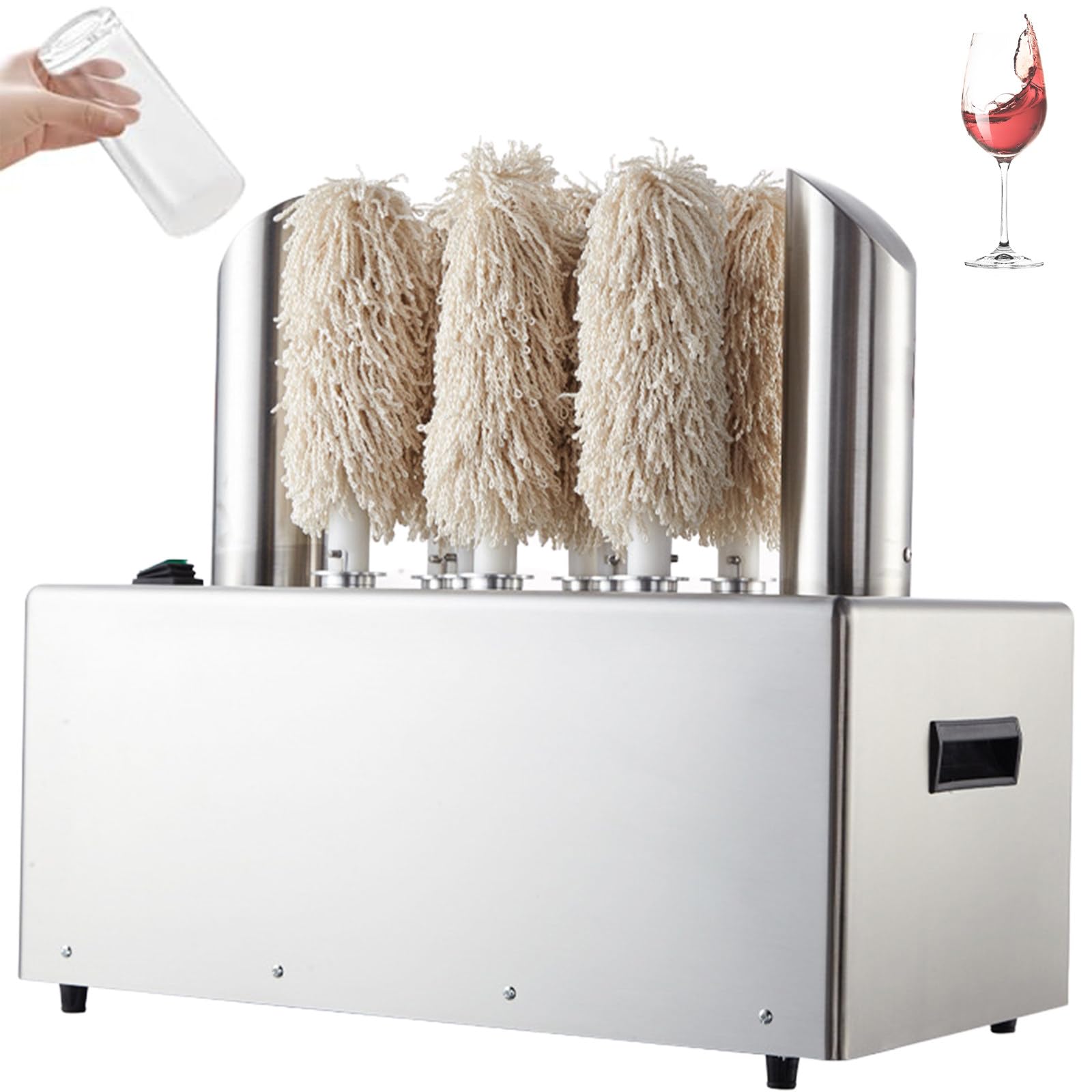 Pulidor eléctrico de copas de vino, pulidor comercial de vidrio con secado al aire caliente y cepillos extraíbles, para copas de champán, bar, restaurante