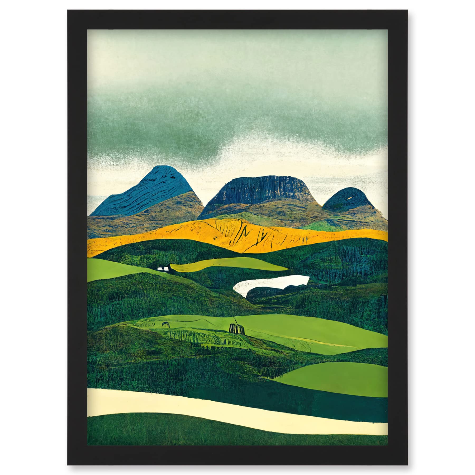 Doppelganger33 LTD Scottish Highland Munros Landscape Linocut Artwork Framed A3 Wall Art Print