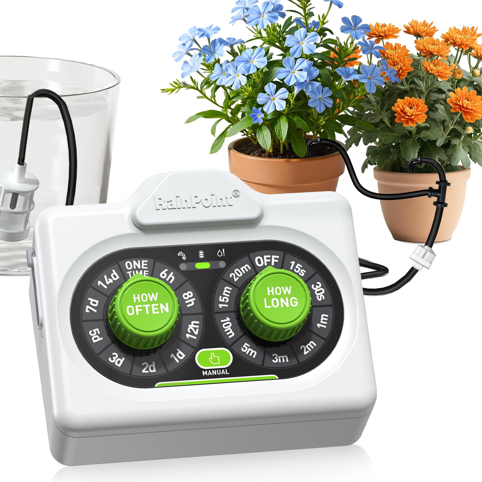 RAINPOINT Automatic Watering System Indoor, Self Watering System with Automatic & Manual, for Balcony Garden Holiday Plants Watering, Easy-Setup, Ideal for Up to 15 Potted Plants