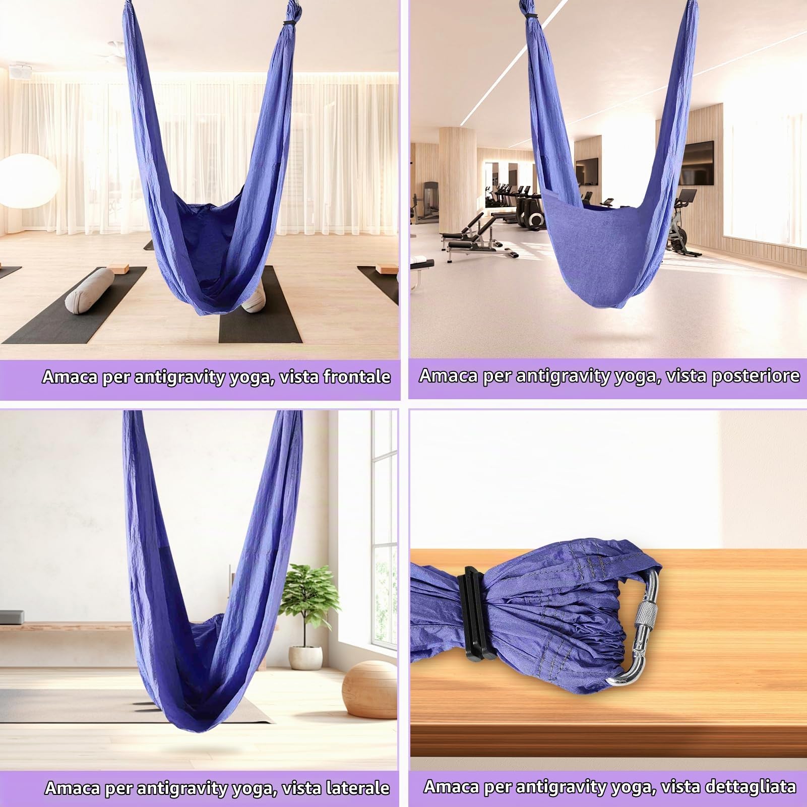 Amaca Aerea Per Yoga, Pilates, Fascia Elastica, Aerea Yoga, Fitness, Impugnatura Sospesa, Inversione, Altalena, Imbracatura Per Studi di Yoga a Casa(Viola)