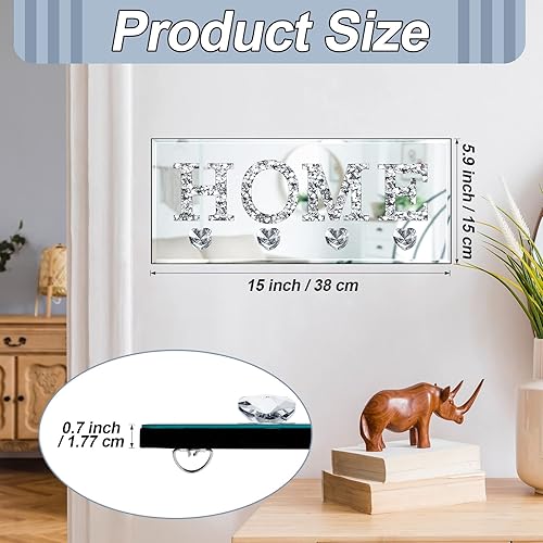 Miniatura 3 de Soporte para llaves en la pared con diseño de diamante con espejo para el hogar, letrero montado en la pared, ganchos transparentes en forma de