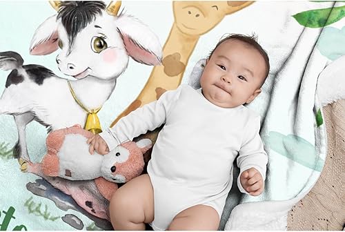 Miniatura 422 de Manta personalizada con diseño de jirafa y elefante, manta de franela suave, acogedora y ligera con nombre para sofá, cama, sofá, regalo, unisex