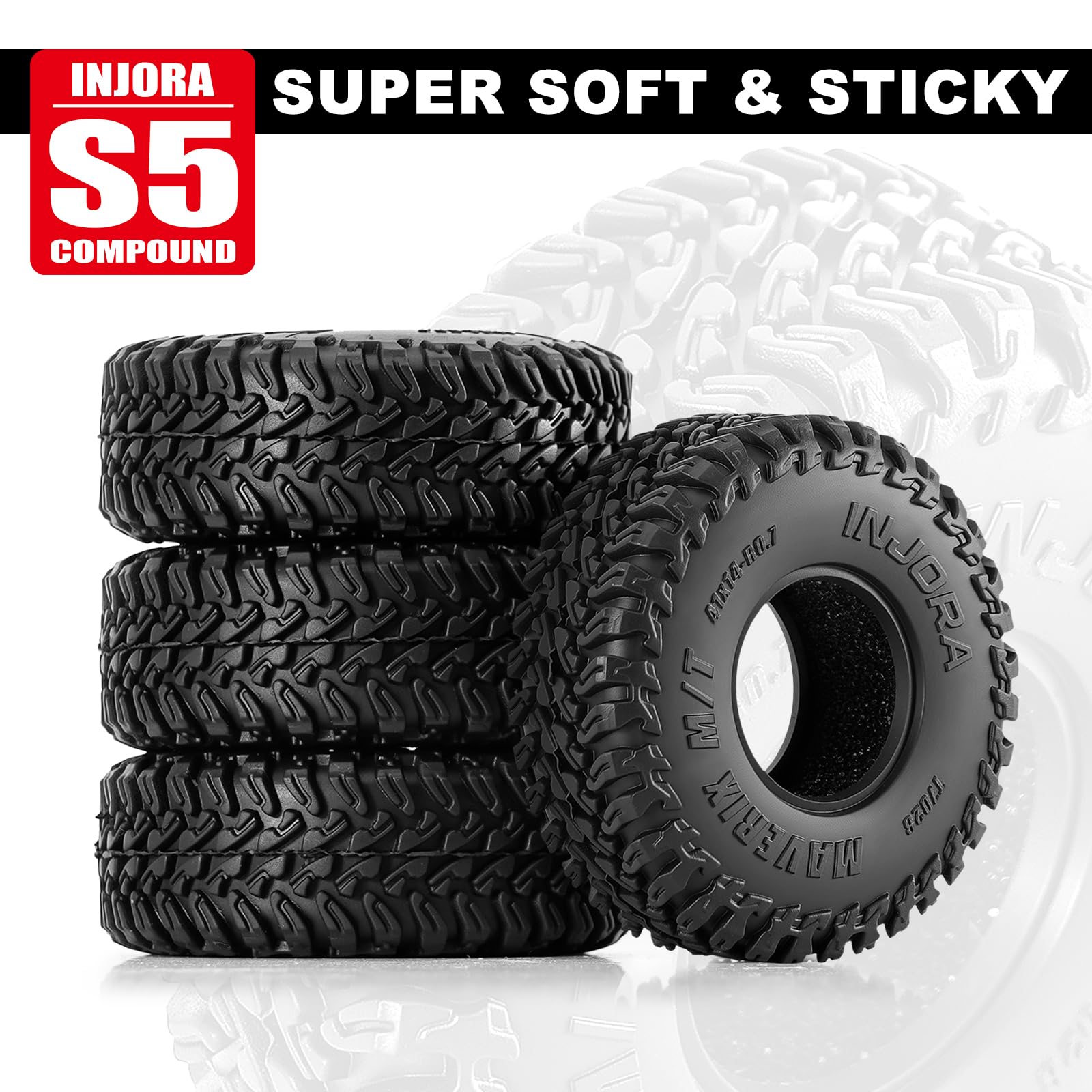 INJORA 41 * 14 mm 0,7" MAVERIX M/T opony do 1/30 Axial SCX30 (T7028)